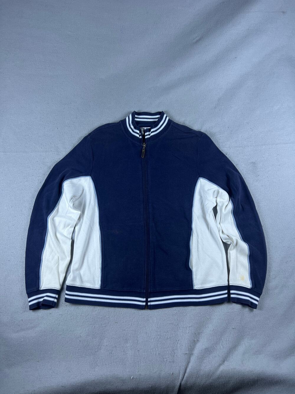 New York Laundry Track Jacket Mens L Navy Blue White Colorblock Mesh Panel Sport
